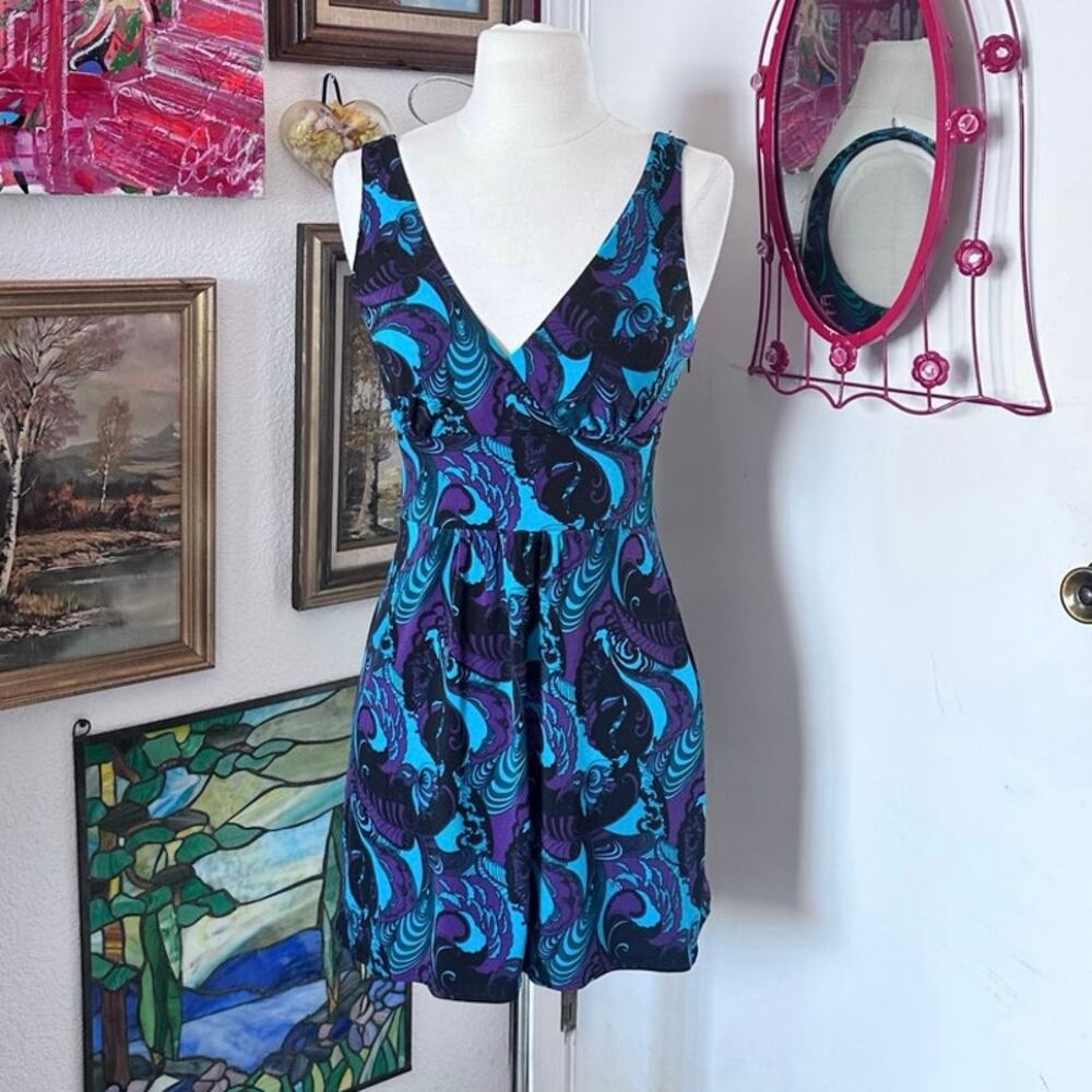 laundry by shelli segal teal black purple dress